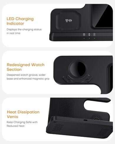 Wireless Charger for Samsung, 3 in 1 Charging Station for Galaxy S25/S24/S23, Watch 8/7/6, Galaxy Buds 3/2/Pro,No Adapter (Black) in Kuwait