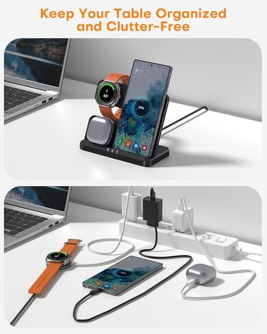 Wireless Charger for Samsung, 3 in 1 Charging Station for Galaxy S25/S24/S23, Watch 8/7/6, Galaxy Buds 3/2/Pro,No Adapter (Black) in Kuwait