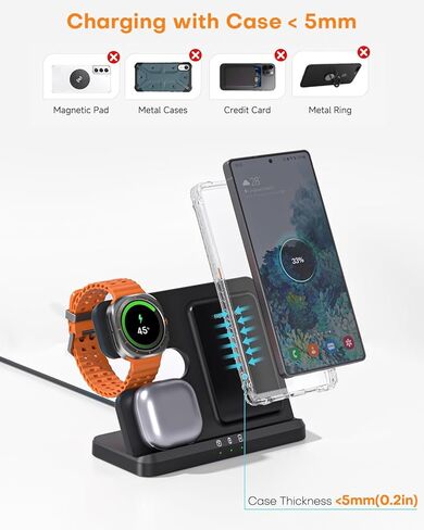 Wireless Charger for Samsung, 3 in 1 Charging Station for Galaxy S25/S24/S23, Watch 8/7/6, Galaxy Buds 3/2/Pro,No Adapter (Black) in Kuwait