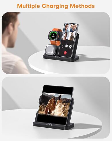 Wireless Charger for Samsung, 3 in 1 Charging Station for Galaxy S25/S24/S23, Watch 8/7/6, Galaxy Buds 3/2/Pro,No Adapter (Black) in Kuwait