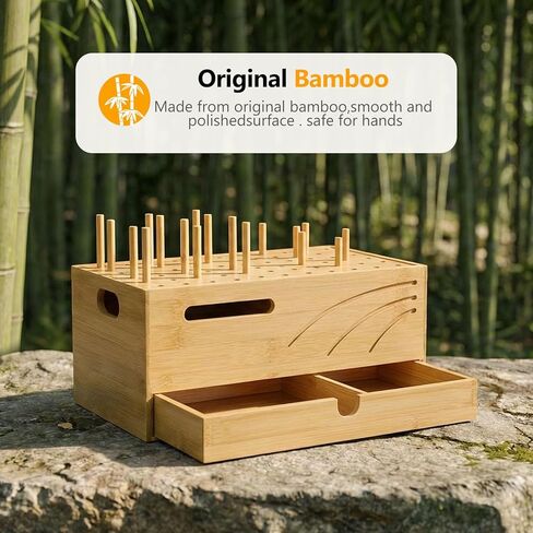 منظم محطة شحن Homde Bamboo: حامل شاحن من طبقتين مع درج للمكتب والمنزل - حامل إرساء إلكتروني لأجهزة متعددة، وأجهزة لوحية، وهواتف in Kuwait