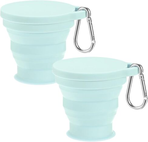 M METERXITY 2 Pack Collapsible Travel Cup, 6oz(180ml) Silicone Portable Foldable Water Cup Bottle with Spring Buckle for Travel/Camping/Hiking, Reusable [Light Gray] in Saudi Arabia