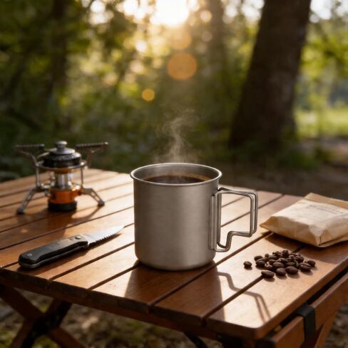Outdoor Camping Water Mug，Titanium Coffee Mug Titanium Pots Titanium Cup with Foldable Handle ， Tableware 380ml in Saudi Arabia