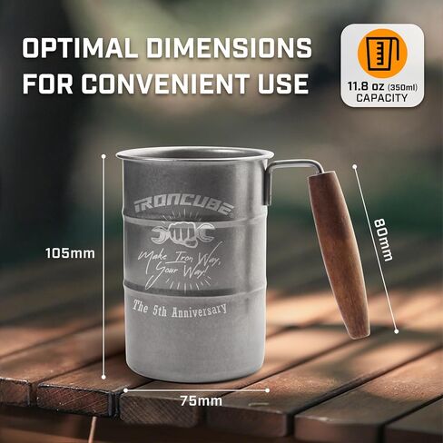 ironcube 2-Pack Stainless Steel Camping Mugs with Wood Handles, Giftable Commemorative Box – Lightweight Heat-Resistant 13.5 oz Metal Cups for Campers, Perfect for Camping, Hiking, Outdoor Travel in Saudi Arabia