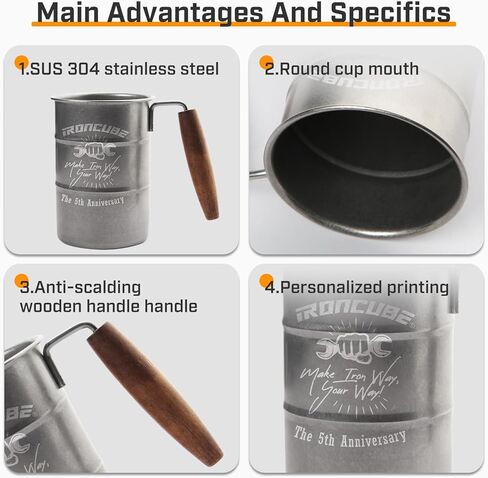 ironcube 2-Pack Stainless Steel Camping Mugs with Wood Handles, Giftable Commemorative Box – Lightweight Heat-Resistant 13.5 oz Metal Cups for Campers, Perfect for Camping, Hiking, Outdoor Travel in Saudi Arabia