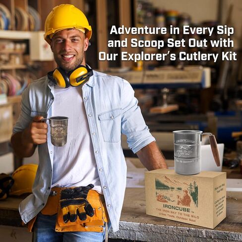 ironcube 2-Pack Stainless Steel Camping Mugs with Wood Handles, Giftable Commemorative Box – Lightweight Heat-Resistant 13.5 oz Metal Cups for Campers, Perfect for Camping, Hiking, Outdoor Travel in Saudi Arabia