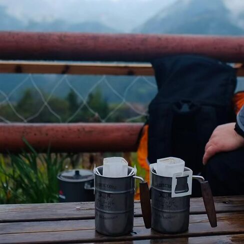 ironcube 2-Pack Stainless Steel Camping Mugs with Wood Handles, Giftable Commemorative Box – Lightweight Heat-Resistant 13.5 oz Metal Cups for Campers, Perfect for Camping, Hiking, Outdoor Travel in Saudi Arabia