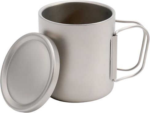 Titanium Double Wall Water Cup and Coffee Tea Mug with Lid for Home Office Camping Hiking Backpacking Outdoor Use(Without handles 550ml) in Saudi Arabia