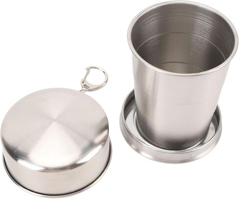 Stainless Steel Collapsible Cup Stainless Steel Folding Cup Camping Portable Travel Mug with Keychain for Outdoor Activities Hiking Camping Fishing (250ML) in Saudi Arabia