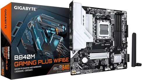 GIGABYTE B840M GAMING PLUS WIFI6E AMD AM5 mATX Motherboard, Support Ryzen 9000/8000/7000 Series, 8+2+2 Power Phase, DDR5, 2x M.2, PCIe 4.0, USB-C 3.2 Gen 1, WiFi 6E, GbE LAN, EZ-Latch, 3-Year Warranty in Saudi Arabia