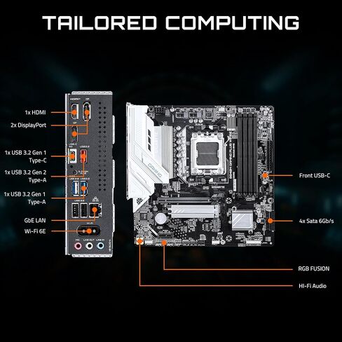 GIGABYTE B840M GAMING PLUS WIFI6E AMD AM5 mATX Motherboard, Support Ryzen 9000/8000/7000 Series, 8+2+2 Power Phase, DDR5, 2x M.2, PCIe 4.0, USB-C 3.2 Gen 1, WiFi 6E, GbE LAN, EZ-Latch, 3-Year Warranty in Saudi Arabia