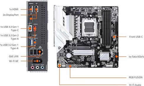 GIGABYTE B840M GAMING PLUS WIFI6E AMD AM5 mATX Motherboard, Support Ryzen 9000/8000/7000 Series, 8+2+2 Power Phase, DDR5, 2x M.2, PCIe 4.0, USB-C 3.2 Gen 1, WiFi 6E, GbE LAN, EZ-Latch, 3-Year Warranty in Saudi Arabia