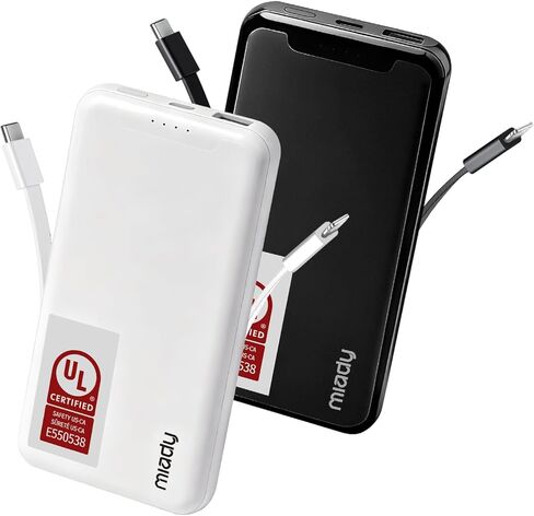 Miady [UL Listed] 2-Pack Portable Charger, 10000mAh Slim Power Bank Built-in 2 Cables Lightweight Travel Battery Pack 3 Outputs 2 Inputs Compatible with iPhone 17/16/15/14/13 Galaxy S24/S22 iPad etc in Saudi Arabia