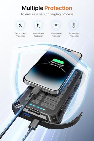jskei Power Bank 49800mAh Solar Portable Charger Wireless Charging USB-C 15W Fast Charging with 4 Built-in Cables LED Flashlight Battery Pack Compatible with iPhone, iPad, Perfect for Camping,Hiking in Saudi Arabia