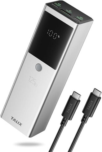 TALIX 125W Power Bank, 12800mAh Portable Laptop Charger with 240W USB-C Cable and 3-Port, PD Fast Charging Battery Pack for Laptop/Lenovo/Dell/MacBook/iPhone 17/Moto/Samsung S26, TSA Approved in Kuwait