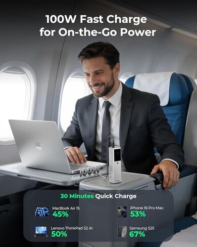TALIX 125W Power Bank, 12800mAh Portable Laptop Charger with 240W USB-C Cable and 3-Port, PD Fast Charging Battery Pack for Laptop/Lenovo/Dell/MacBook/iPhone 17/Moto/Samsung S26, TSA Approved in Kuwait