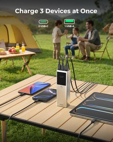 TALIX 125W Power Bank, 12800mAh Portable Laptop Charger with 240W USB-C Cable and 3-Port, PD Fast Charging Battery Pack for Laptop/Lenovo/Dell/MacBook/iPhone 17/Moto/Samsung S26, TSA Approved in Kuwait