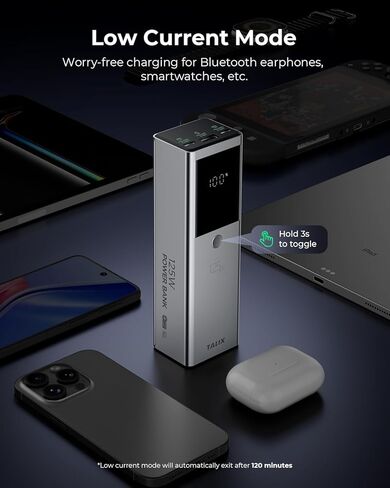 TALIX 125W Power Bank, 12800mAh Portable Laptop Charger with 240W USB-C Cable and 3-Port, PD Fast Charging Battery Pack for Laptop/Lenovo/Dell/MacBook/iPhone 17/Moto/Samsung S26, TSA Approved in Kuwait