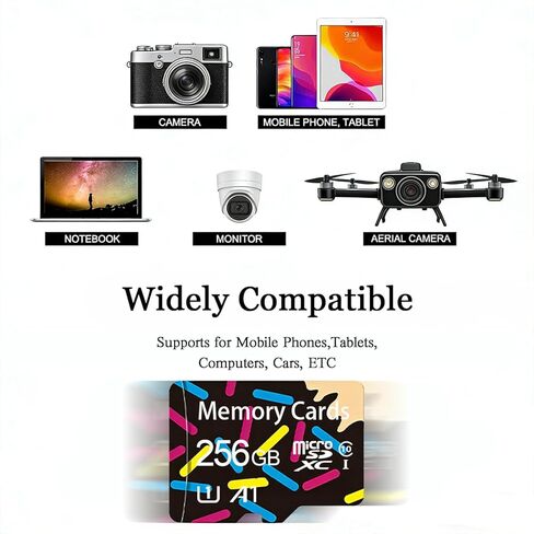256GB Class 10 MicroSDHC Flash Memory Card with Adapter for Mobile Device Storage Phone, Tablet, Drone & Full HD Video Recording - C10, U1 in Saudi Arabia