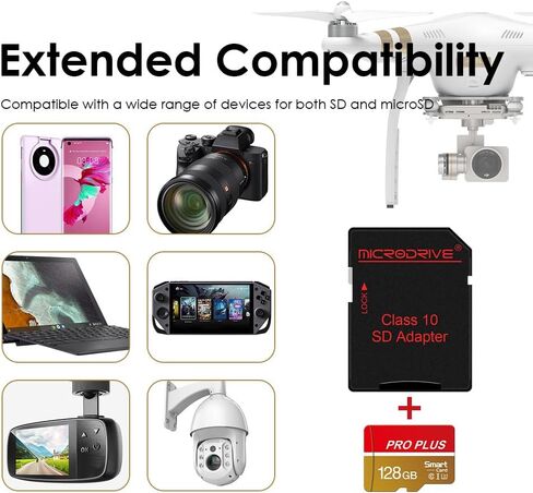 High Speed Micro SD Card with Adapter,128GB TF Card for Security Cameras, Smartphones,Tablets,Drones - U3,Class 10,A1,Full HD Video(Gold) in Saudi Arabia