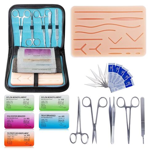 Alcedo Suture Practice Kit for Medical Students | Complete Kit (32 Pieces) Include Durable Large Suturing Pad with Pre-Cut Wounds, Tools Kit, and Suture Threads | Perfect for Practice, Demonstration in Kuwait
