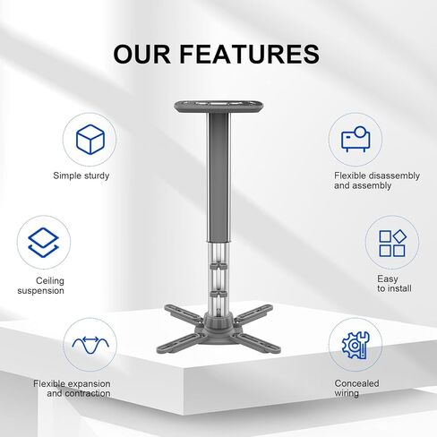 Jomard Projector Ceiling Mount, Heavy Duty Aluminum, Adjustable Height 10.05"-16.94", 360° Swivel 15° Tilt, Holds 15 Lbs, Gray in Saudi Arabia