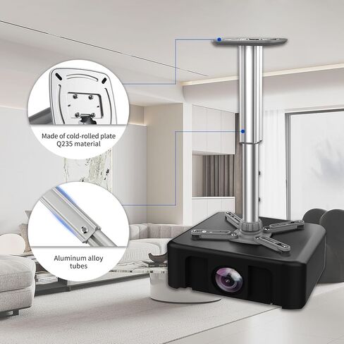 Jomard Projector Ceiling Mount, Heavy Duty Aluminum, Adjustable Height 10.05"-16.94", 360° Swivel 15° Tilt, Holds 15 Lbs, Gray in Saudi Arabia