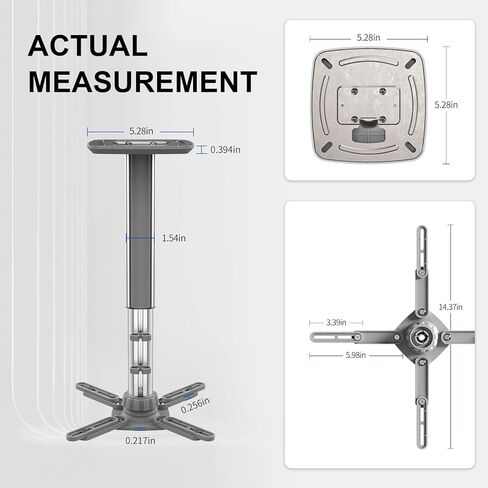 Jomard Projector Ceiling Mount, Heavy Duty Aluminum, Adjustable Height 10.05"-16.94", 360° Swivel 15° Tilt, Holds 15 Lbs, Gray in Saudi Arabia