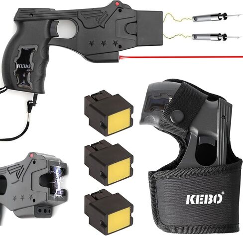 KEBO Heavy Duty Stun Gun with LED Flashlight, 15 Foot Range, 1.80 µC Painful, Rechargeable Self Defence Stun Gun for Man and for Woman, LED Flashlight, Safety Switch in Kuwait