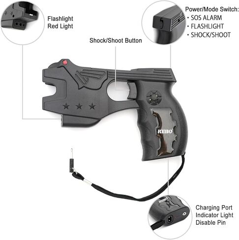 KEBO Heavy Duty Stun Gun with LED Flashlight, 15 Foot Range, 1.80 µC Painful, Rechargeable Self Defence Stun Gun for Man and for Woman, LED Flashlight, Safety Switch in Kuwait