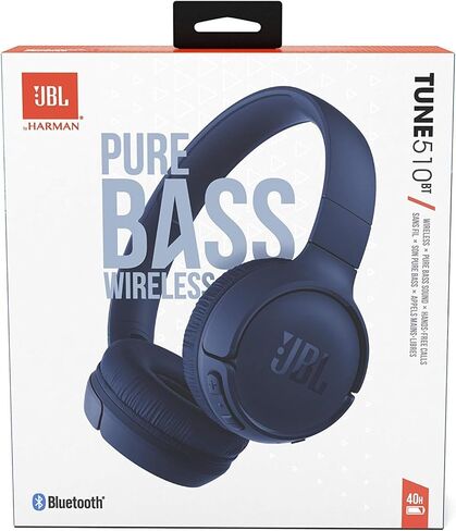 سماعات JBL Tune 510BT اللاسلكية على الأذن، صوت جهير نقي، بلوتوث 5.0، بطارية 40 ساعة، اتصال متعدد النقاط، مكالمات بدون استخدام اليدين، تصميم خفيف الوزن وقابل للطي، يتضمن قطعة قماش للتنظيف in Saudi Arabia