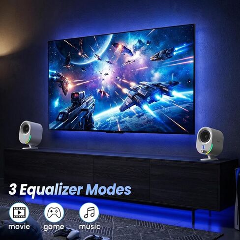 مكبرات صوت ألعاب بلوتوث من LITTOAK، 2 * 15 وات 2.0 قناة ستيريو مع 3 أوضاع EQ و6 RGB، مكبرات صوت مكتبية تعمل بالتيار المتردد مع منفذ Aux/USB/سماعة رأس للكمبيوتر المحمول/التلفزيون، أبيض in Kuwait