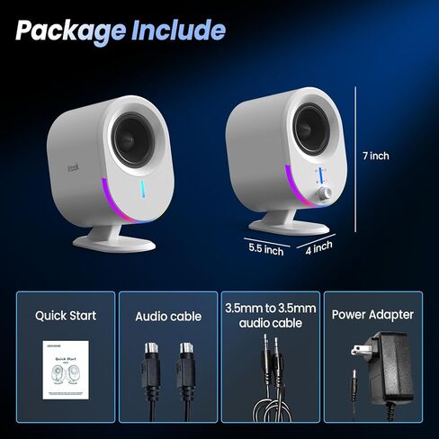 مكبرات صوت ألعاب بلوتوث من LITTOAK، 2 * 15 وات 2.0 قناة ستيريو مع 3 أوضاع EQ و6 RGB، مكبرات صوت مكتبية تعمل بالتيار المتردد مع منفذ Aux/USB/سماعة رأس للكمبيوتر المحمول/التلفزيون، أبيض in Kuwait