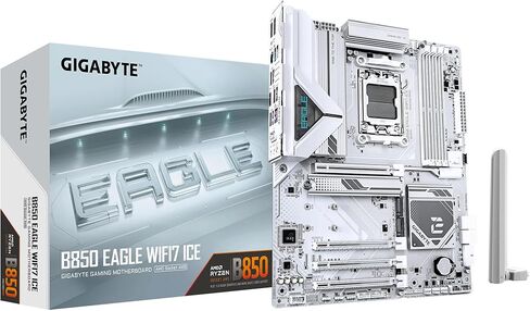 Gigabyte B850 EAGLE WIFI7 ICE Motherboard - AMD Ryzen 9000 Series CPUs, 8+2+2 Phases Digital VRM, Up to 8200MHz DDR5 (OC), 1xPCIe 5.0 + 2xPCIe 4.0 M.2, WIFI 7, 2.5 GbE LAN, USB 3.2 Gen 2 in Saudi Arabia