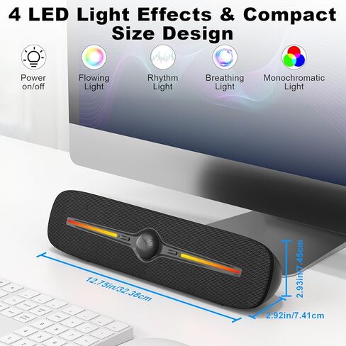سماعات كمبيوتر SOULION لسطح المكتب، مكبر صوت بلوتوث يعمل بمنفذ USB مع ضوء LED، مكبر صوت Aux 3.5 مم مع زر تحكم في مستوى الصوت دوار لشاشة الكمبيوتر المحمول وألعاب الموسيقى المكتبية، رمادي in Kuwait