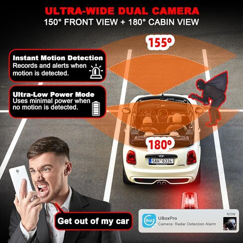 4G LTE Dash Cam with Live Streaming, Car Vandalism Surveillance Security Camera with Dual 155° Front & 180° Inside Camera, GPS Tracking, Radar Detect, G-Sensor, OBD II, 24/7 Parking Monitor in Saudi Arabia