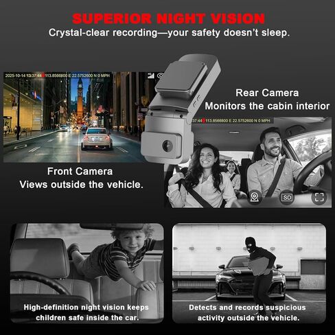 4G LTE Dash Cam with Live Streaming, Car Vandalism Surveillance Security Camera with Dual 155° Front & 180° Inside Camera, GPS Tracking, Radar Detect, G-Sensor, OBD II, 24/7 Parking Monitor in Saudi Arabia