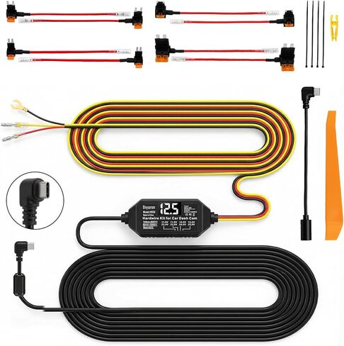 Dash Cam Hardwire Kit USB C with LED Voltage Display,4-Level Adjustable Low Voltage Protection (11.6V-12.5V),3-Lead Acc Power Cable for 24/7 Parking Mode,12V-24V to 5V/3A Adapter for Dash Camera,GPS in Saudi Arabia