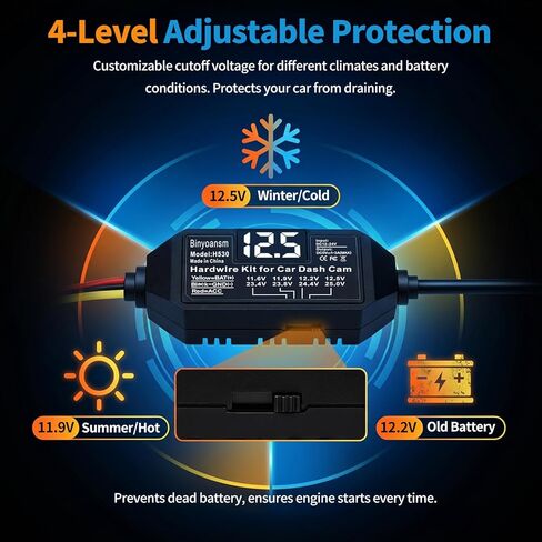 Dash Cam Hardwire Kit USB C with LED Voltage Display,4-Level Adjustable Low Voltage Protection (11.6V-12.5V),3-Lead Acc Power Cable for 24/7 Parking Mode,12V-24V to 5V/3A Adapter for Dash Camera,GPS in Saudi Arabia