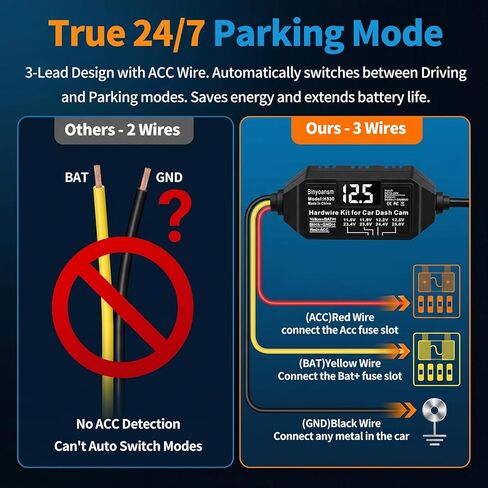 Dash Cam Hardwire Kit USB C with LED Voltage Display,4-Level Adjustable Low Voltage Protection (11.6V-12.5V),3-Lead Acc Power Cable for 24/7 Parking Mode,12V-24V to 5V/3A Adapter for Dash Camera,GPS in Saudi Arabia
