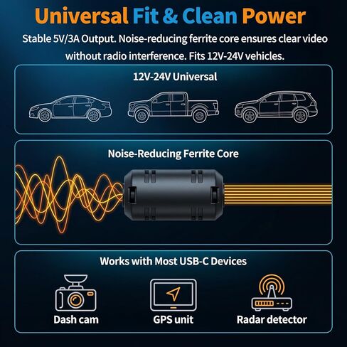 Dash Cam Hardwire Kit USB C with LED Voltage Display,4-Level Adjustable Low Voltage Protection (11.6V-12.5V),3-Lead Acc Power Cable for 24/7 Parking Mode,12V-24V to 5V/3A Adapter for Dash Camera,GPS in Saudi Arabia