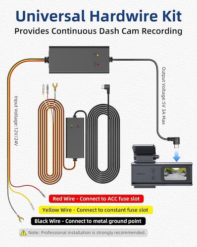 طقم أسلاك صلبة لكاميرا Dash Cam USB C - كابل طاقة Acc مع وضع انتظار 24 ساعة وحماية من الجهد المنخفض، متوافق مع Redtiger وWolfbox وVanture وViofo وRove وTERUNSOUL ومعظم كاميرات Dash، 4 مجموعات صنبور الصمامات in Kuwait