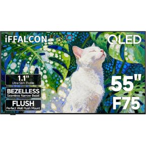 تلفزيون ذكي iFFALCON فئة 55 بوصة QLED 4K F75، تلفزيون بإطار صورة عائم فائق النحافة مقاس 1.1 بوصة، تركيب سلس على الحائط | دولبي فيجن آي كيو، ١٤٤ هرتز، جوجل تي في، أليكسا | يعمل مع الأجهزة القديمة in Kuwait