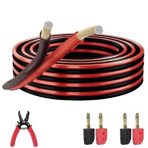 سلك مكبر صوت 16AWG بطول 100 قدم، مجموعة أسلاك مكبر صوت مقاس 16/2 مع أداة قطع كابل الموز، علامة قطبية، سلك سحاب موصلين لمكبرات صوت السيارة ستيريو، المسرح المنزلي، الصوت المحيطي، CCA in Kuwait