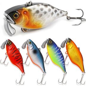 5pc Fishing Lures Large Hard Bait Minnow VIB Lure with Treble Hook Life-Like Swimbait Fishing Bait Popper Crankbait Vibe Sinking Lure for Bass Trout Walleye Redfish in Kuwait
