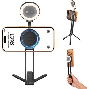 2-in-1 Magnetic Phone Tripod Magnetic Selfie Light for Magsafe Tripod Phone Mount Smartphone Stand Selfie Stick with Fill Light for iPhone Accessories in Saudi Arabia