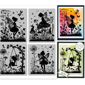 GLOBLELAND Vintage Fairy and Mushrooms Cling Rubber Stamp Butterfly 18x22cm Clear Stamps Embossing Stamp Seal for DIY Scrapbooking and Card Making Paper Craft Decor in Kuwait