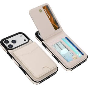 حافظة محفظة LOHASIC لهاتف iPhone 17 Pro Max، غطاء فليب أنيق من جلد البولي يوريثان مع خاصية حجب RFID، 4 فتحات للبطاقات ونافذة لبطاقة الهوية، حامل بطاقات تحميل جانبي مع حافظة واقية بمسند للنساء، أبيض عاجي in Kuwait