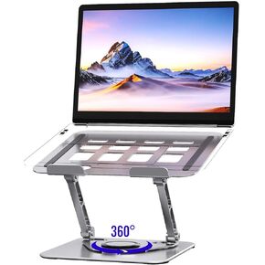 Laptop Stand for Desk, Adjustable Laptop Stand Swivel Computer Riser 360 Rotation Base, Portable Ergonomic Laptop Holder for Office Home Fits MacBook Air Pro, Dell, HP (10"-17.3") - Silver in Kuwait