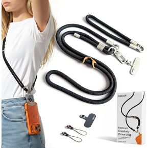 LOOXER® Premium Crossbody Phone Strap | Adjustable Universal Phone Lanyard with TPU Anchor Tag & Precision Metal Hardware | Hands-Free Carry, Designed in England (Midnight Black) in Saudi Arabia
